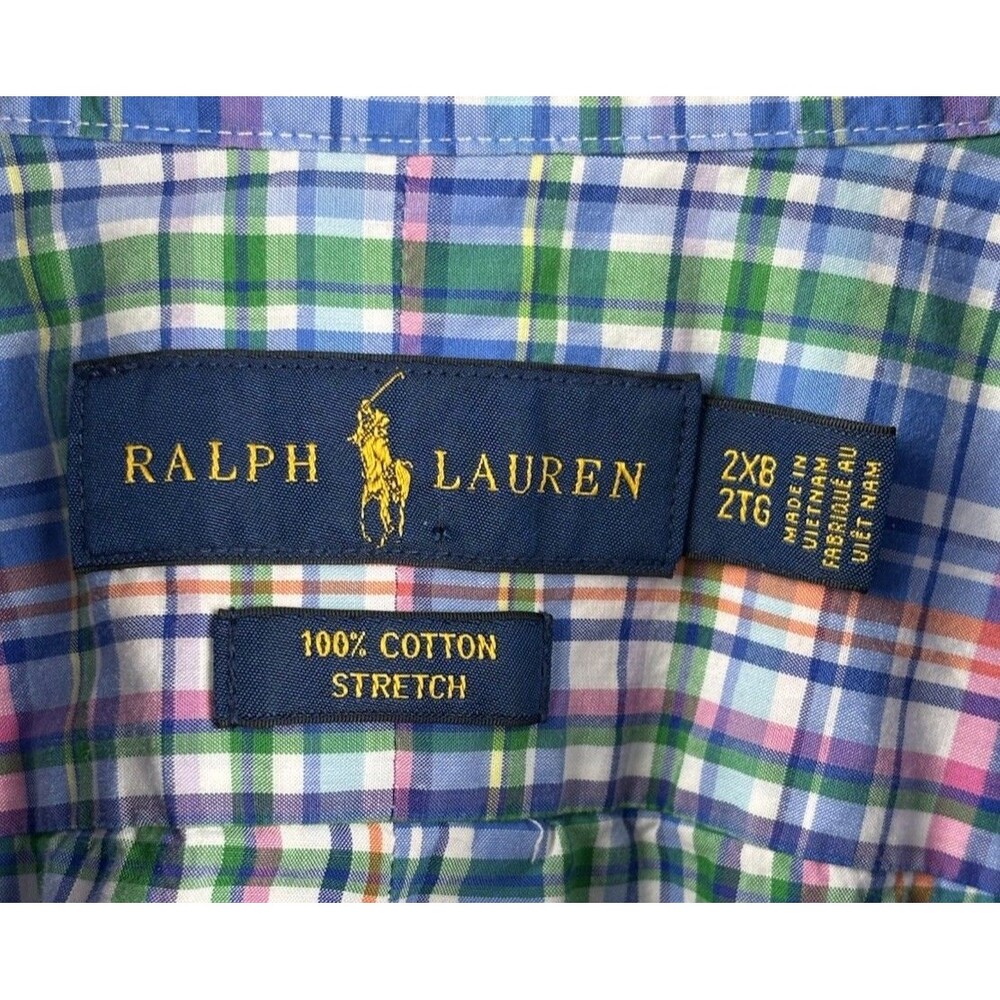Ralph Lauren Button Up Long Sleeve Shirt Mens 2XB Big Preppy Blue Plaid Stretch - Picture 5 of 8